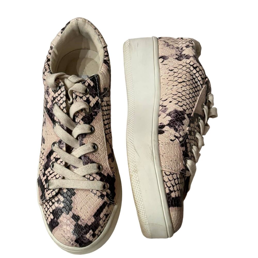 Steve Madden Women's Berties Pink Blush Snakeskin Platform Leather Sneakers 5.5M